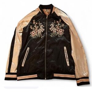Charlotte Russe Embroidered Peacock Satin Bomber Jacket Y2K โ Size S